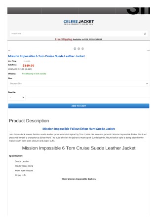Mission Impossible 6 Tom Cruise Suede Leather Jacket