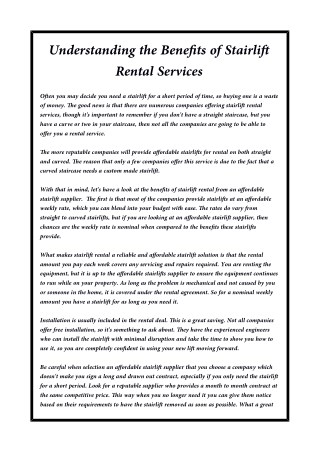 Understanding the Benefits of Stairlift Rental Services