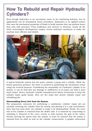 Rebuild and Repair Hydraulic Cylinders