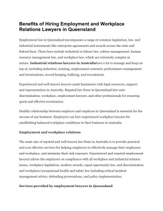 Benefits of Hiring Employment and Workplace Relations Lawyers in Queensland