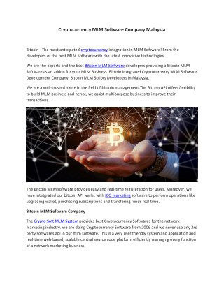 Cryptocurrency MLM Software Company Malaysia