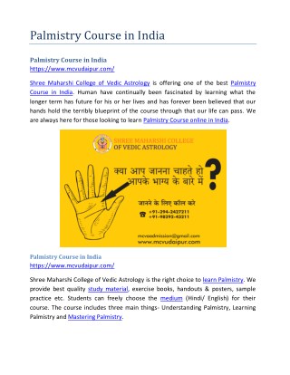 Palmistry Course in India