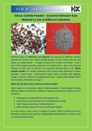 Silicon Carbide Powder â€“ Essential Refractor Raw Material to Use in Different Industries