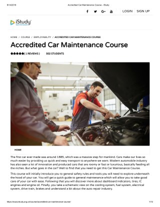 Accredited Car Maintenance Course - istudy