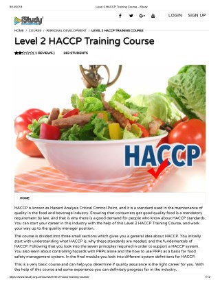 Level 2 HACCP Training Course - istudy