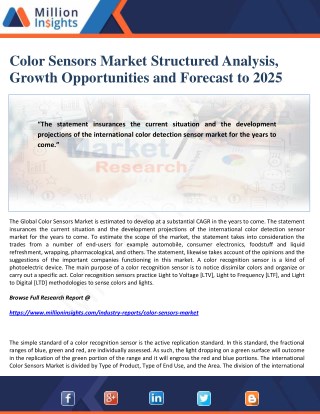 Color Sensors Market Structured Analysis, Growth Opportunities and Forecast to 2025