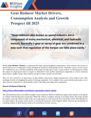 Gear Reducer Market Drivers, Consumption Analysis and Growth Prospect till 2025