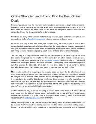Online Shopping and How to Find the Best Online Deals