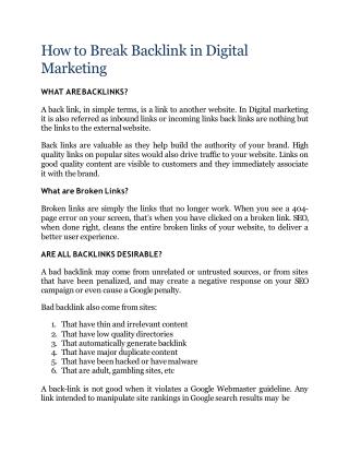 How to Break Backlink in Digital Marketing