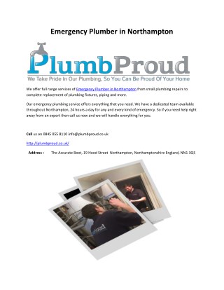 Emergency Plumber in Northampton