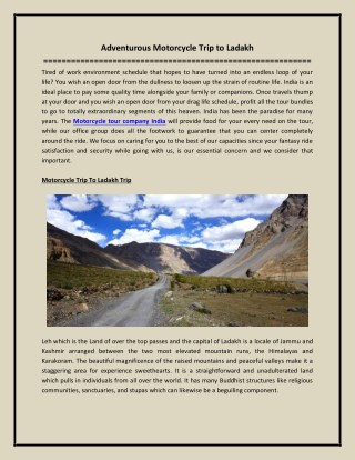 Adventurous Motorcycle Trip to Ladakh