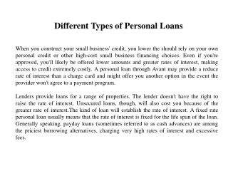 Different Types of Personal Loans