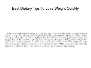 Best Dietary Tips To Lose Weight Quickly