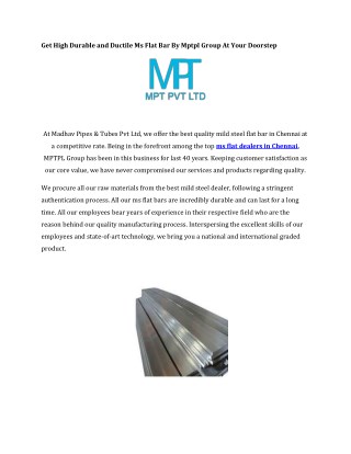 Get High Durable and Ductile Ms Flat Bar By Mptpl Group