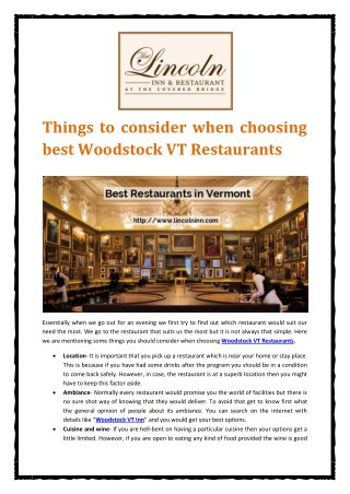 when choosing best Woodstock VT Restaurants