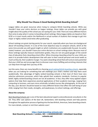 Why Should You Choose A Good Ranking British Boarding School?