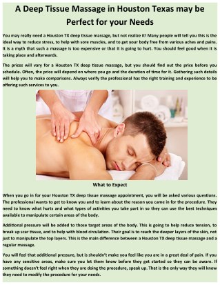 A Deep Tissue Massage in Houston Texas may be Perfect for your Needs