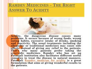 Ramdev Medicines â€“ The Right Answer To Acidity