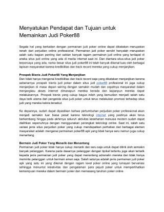 Menyatukan Pendapat dan Tujuan untuk Memainkan Judi Poker88