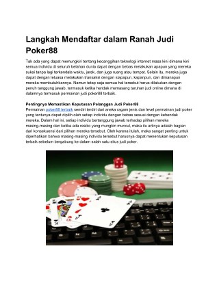 Langkah Mendaftar dalam Ranah Judi Poker88