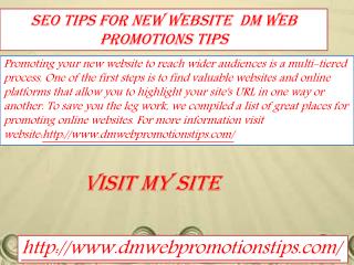 SEO Tips For New Website | DM Web Promotions Tips