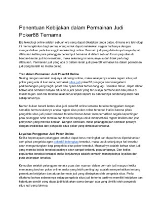 Penentuan Kebijakan dalam Permainan Judi Poker88 Ternama