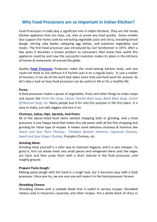Why Food Processors are so important in Indian Kitchen?