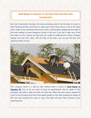 Roof Repair In Houston Tx: An Easy Task From Res Com Construction