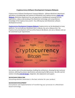 Cryptocurrency Software Development Company Malaysia