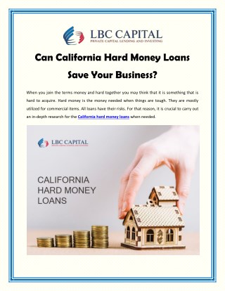Can California Hard Money Loans Save Your Business?