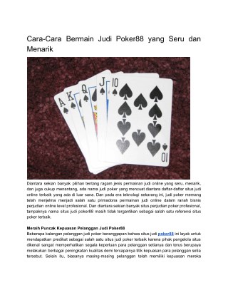 Cara-Cara Bermain Judi Poker88 yang Seru dan Menarik