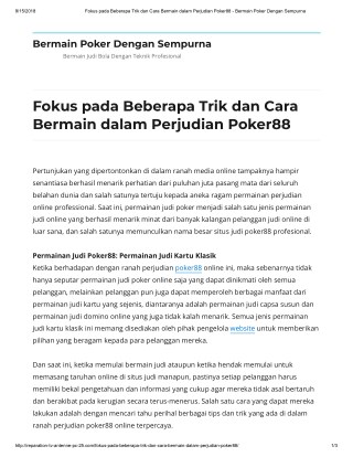Fokus pada Beberapa Trik dan Cara Bermain dalam Perjudian Poker88