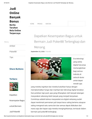 Dapatkan Kesempatan Bagus untuk Bermain Judi Poker88 Terlengkap dan Menang