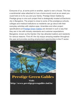 Luxurious Apartments for sale in Electronic City - Prestige Green Gables Apartment
