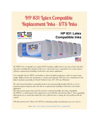 HP 831 Latex Compatible Replacement Inks - STS Inks