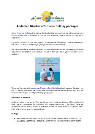 Andaman Nicobar affordable holiday packages