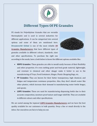 Different Types Of PE Granules