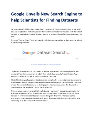 Google Unveils New Search Engine to help Scientists for Finding Datasets
