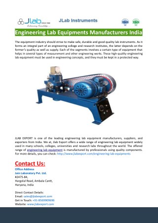 Engineering Lab Equipments Manufacturers India-JLABEXPORT