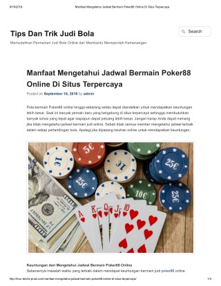 Manfaat Mengetahui Jadwal Bermain Poker88 Online Di Situs Terpercaya