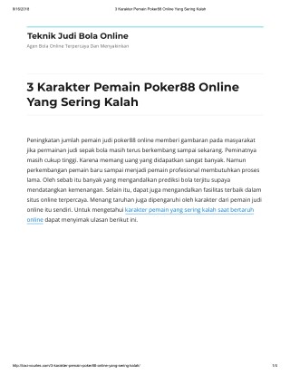 3 Karakter Pemain Poker88 Online Yang Sering Kalah