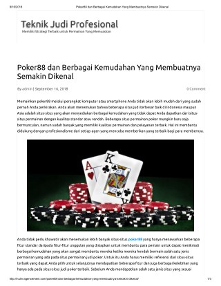Poker88 dan Berbagai Kemudahan Yang Membuatnya Semakin Dikenal