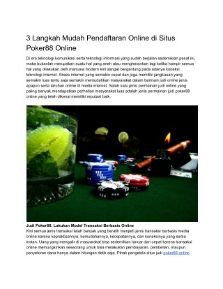 3 Langkah Mudah Pendaftaran Online di Situs Poker88 Online