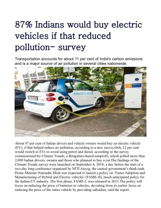 87% Indians would buy electric vehicles if that reduced pollution: survey