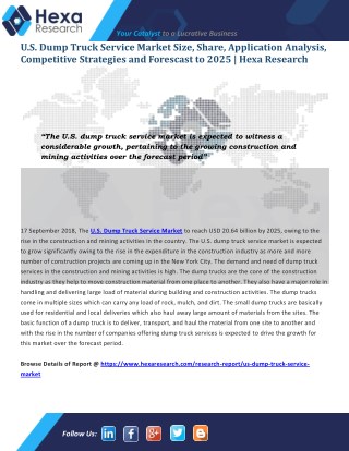 U.S. dump Truck Service Market to Reach $20.64 Billion by 2025 | Hexa Research