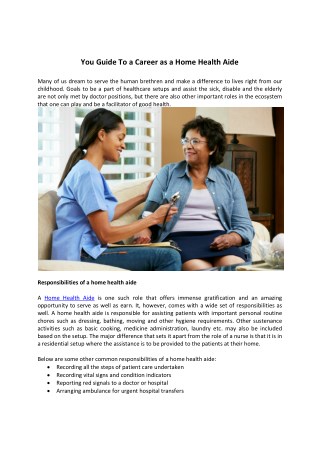 You Guide To a Career as a Home Health Aide