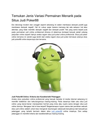 Temukan Jenis Variasi Permainan Menarik pada Situs Judi Poker88