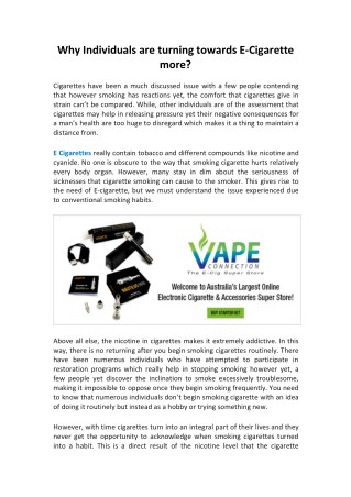 Why Individuals are turning towards E-Cigarette more?
