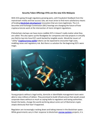 Security Token Offerings STOs are the new ICOs Malaysia