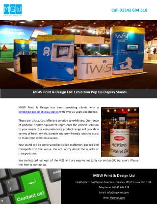 MGW Print & Design Ltd: Exhibition Pop Up Display Stands